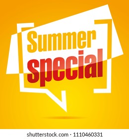 Summer special in brackets yellow white red speech icon