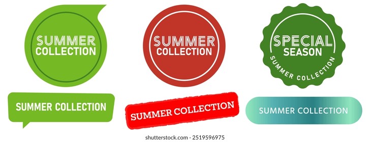 Sommer spezielle Kollektion begrenzte saisonale Angebot Werbung Saison Stempel Emblem Commerce Aufkleber Design Set Kollektion Illustration