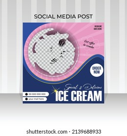 Summer Special Delicious Ice Cream Social Media Banner Post Template With Modern Illustration