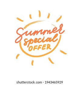 Summer special offer lettering element for poster and banner with calligraphy script phrase without background. Perfect for advertising and web. Vector illustration