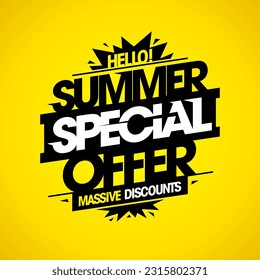 Summer special offer massive discounts, summer sale vector web banner template