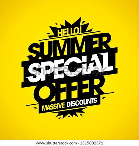 Summer special offer massive discounts, summer sale vector web banner template