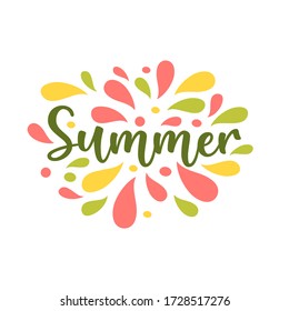 Summer splash colorful logo, tag, label. Summer splashes with typography script lettering.