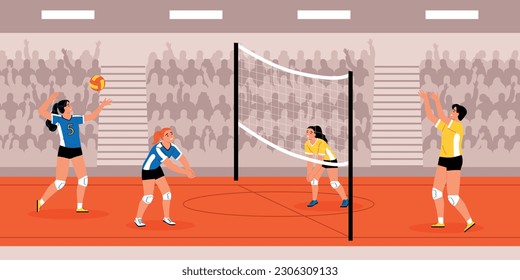 Summer sport background with volleyball symbols flat vector illustration