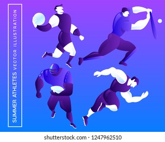 Summer sport - baseball, basketball, run, american football - vector illustration