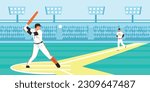 Summer sport competition background with baseball symbols flat vector illustration