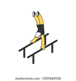 Composición de competición deportiva de verano con carácter isométrico del atleta con dispositivo gimnástico ilustración vectorial