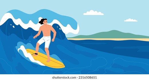 Summer sport design with surfing symbols flat vector illustration