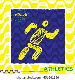 Summer sport icon pictogram. Icons  with Ipanema pattern. Vector hand drawn Illustration Athletics sport icon. Brazil 2016
