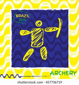 Summer sport icon pictogram. Icons  with Ipanema pattern. Vector hand drawn Illustration archery sport icon. Brazil 2016