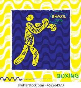 Summer sport icon pictogram. Icons  with Ipanema pattern. Vector hand drawn Illustration Boxing sport icon. Brazil 2016