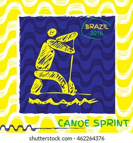 Summer sport icon pictogram. Icons  with Ipanema pattern. Vector hand drawn Illustration Canoe sprint sport icon. Brazil 2016