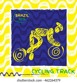 Summer sport icon pictogram. Icons  with Ipanema pattern. Vector hand drawn Illustration Cycling track sport icon. Brazil 2016