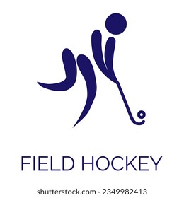 Summer sport icon. Vector isolated pictogram on white background with the names of sports disciplines. Olympic games. Olympic sport. Field hockey