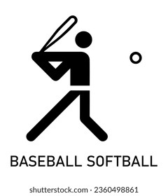 Summer sport icon. Vector isolated pictogram on white background with the names of sports disciplines. Games and sport. Baseball softball