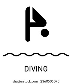 Summer sport icon. Vector isolated pictogram on white background with the names of sports disciplines. Games and sport. Diving
