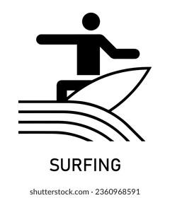 Summer sport icon. Vector isolated pictogram with the names of sports disciplines. Games and sport. Surfing. Surfboard

