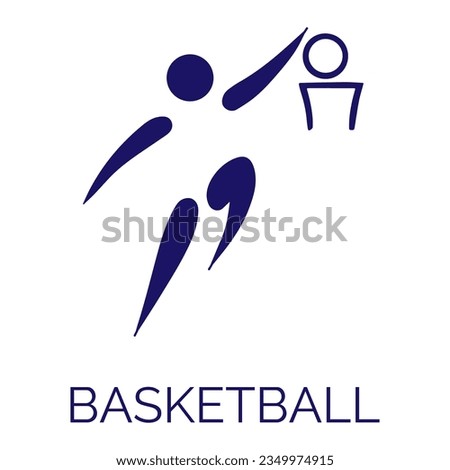 Summer sport icon. Vector isolated pictogram on white background with the names of sports disciplines. Olympic games. Olympic sport. Basketball