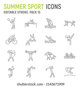 Summer sport line icon set, sport games collection, vector graphics, logo illustrations, summer sport vector icons, fitness signs, outline pictograms, editable stroke