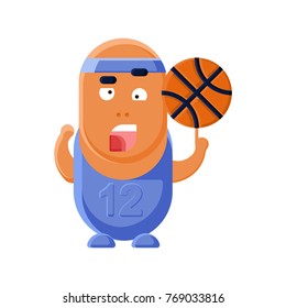 Summer sports. Cartoon player in basketball.