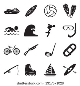 Summer Sports Icons. Black Flat Design. Vector Illustration.