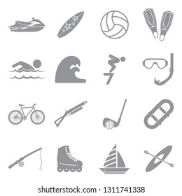 Summer Sports Icons. Gray Flat Design. Vector Illustration.