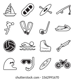 Summer Sports Icons. Line With Fill Design. Vector Illustration.