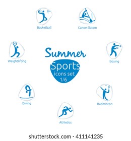 Summer Sports Icons Set, 1 Of 6, Vector Illustration, Template