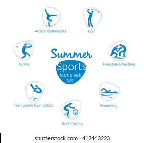 Summer sports icons set, 2 of 6, vector illustration, template for web, print