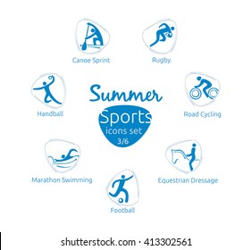 Summer sports icons set, 3 of 6, vector illustration, template for web, print