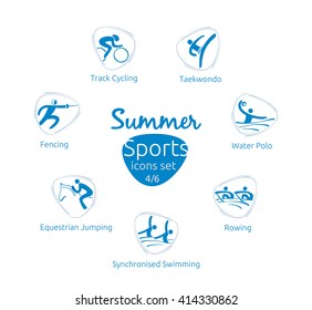 Summer sports icons set, 4 of 6, vector illustration, template for web, print