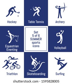 Summer sports icons set, 5 of 6, vector illustration, template for web, print and other projects