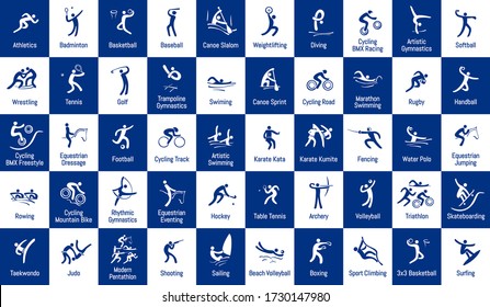 Summer sports icons set, vector pictograms for web, print and other projects, all of 50 olimpic species of events