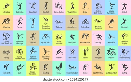 Summer sports icons set, vector pictograms for web and print.