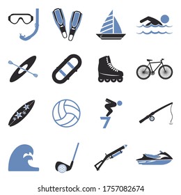 Summer Sports Icons. Two Tone Flat Design. Vector Illustration.