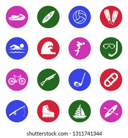 Summer Sports Icons. White Flat Design In Circle. Vector Illustration.