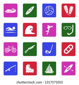 Summer Sports Icons. White Flat Design In Square. Vector Illustration.