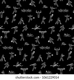 Summer sports monochrome background. Sports icons set. Vector seamless pattern.