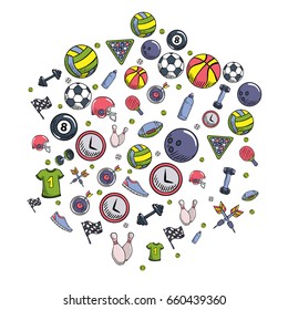 Summer Sports Objects Symbols Set Collection in a Hexagon Shape Vector Art Design Illustration