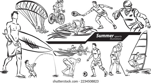 SUMMER sports profession work doodle design drawing vector illustration