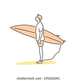 summer sports. surfing in variety poses. hand drawn. line drawing. vector illustration.