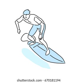 summer sports. surfing in variety poses. hand drawn. line drawing. vector illustration.