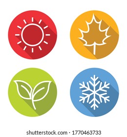 Summer, Spring, Autumn, Winter Season Set Symbol. Four Season Icon With Long Shadow. Vector Illustration In Flat Style Modern Design. Isolated On White Background. 