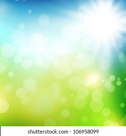 summer or spring background with blue sky and sun