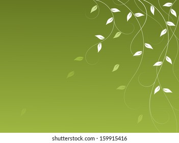 Summer or spring  background with branches and leaves (wind is blowing). Copy space on left side for your text. Can be used in web page, card, brochure, advertisement, greetings card, postcard etc