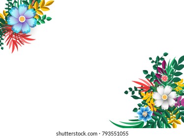 Summer and Spring Background with bright colorful flowers. Floral colorful branches with buds. Template blooming flowers for wedding invitations and greeting card design. vector illustration