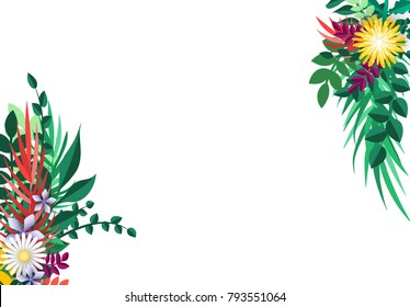 Summer and Spring Background with bright colorful flowers. Floral colorful branches with buds. Template blooming flowers for wedding invitations and greeting card design. vector illustration