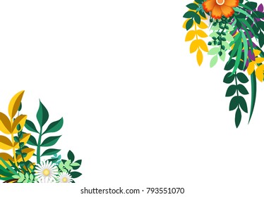 Summer and Spring Background with bright colorful flowers. Floral colorful branches with buds. Template blooming flowers for wedding invitations and greeting card design. vector illustration