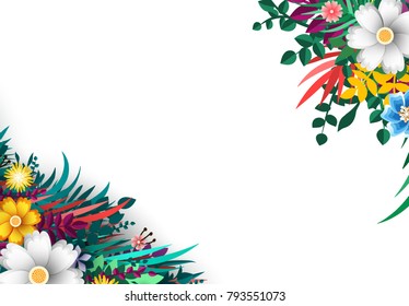 Summer and Spring Background with bright colorful flowers. Floral colorful branches with buds. Template blooming flowers for wedding invitations and greeting card design. vector illustration