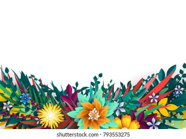 Summer and Spring Background with bright colorful flowers. Floral colorful branches with buds. Template blooming flowers for wedding invitations and greeting card design. vector illustration